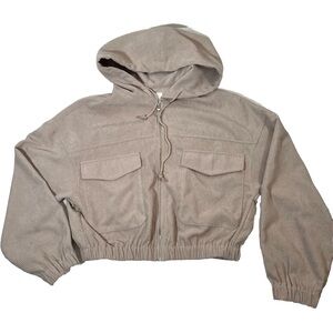 Elodie SZ Sm Beige Corduroy Crop Hoodie Jacket
